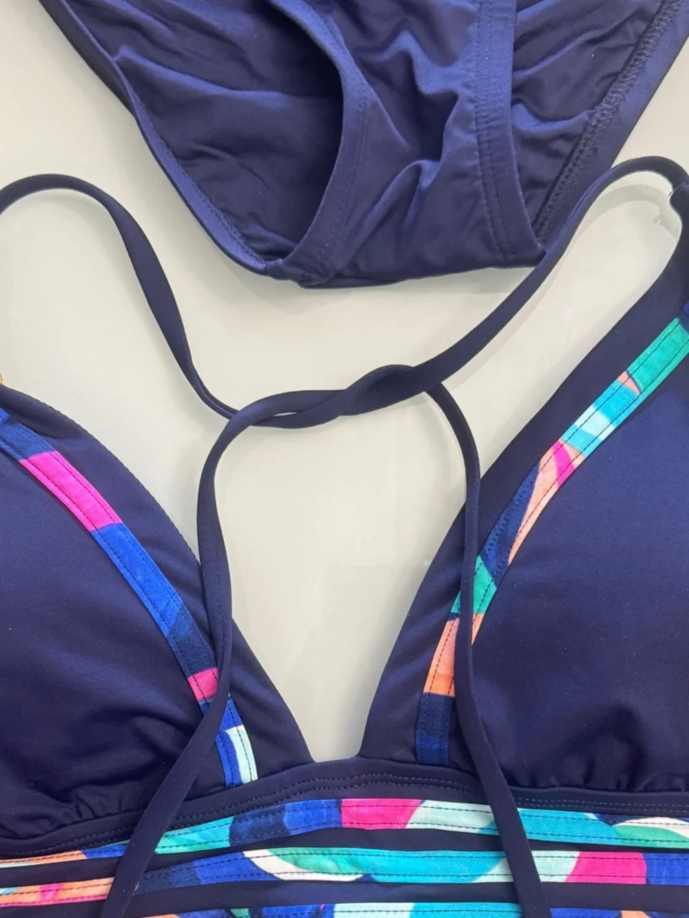 La Blanca Navy Bikini with Multicolor Trim and Tassel Ties - Picture 2 of 11